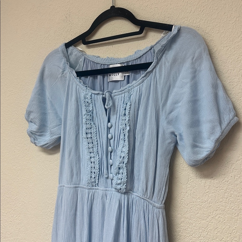 Hello Molly womans in the clouds Powder Blue V-Neck Tiered Midi Dress L - Picture 4 of 5